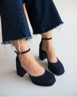 Black Suede Block Heel Mary Janes