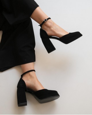 Black Suede Block Heel Mary Janes