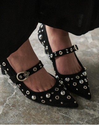 Brown suede high heels