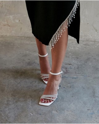 White leather high heels