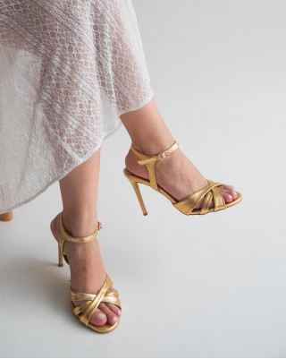 Women's gold strappy high heel sandals