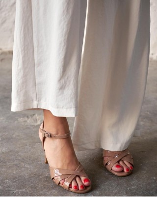 Women's gold strappy high heel sandals